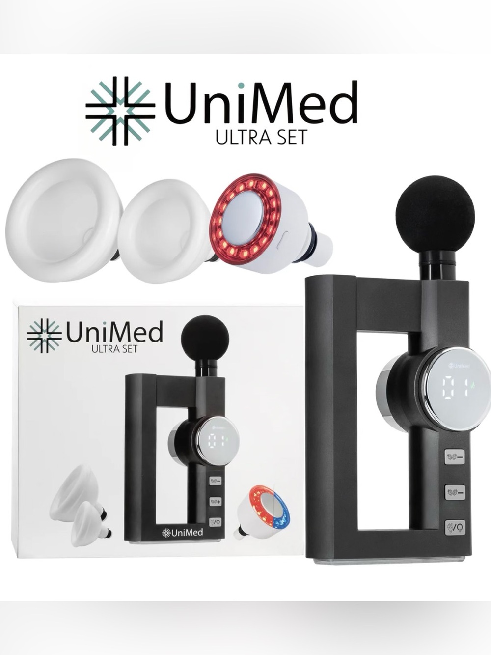 Ultra Set Handheld Black Massager with Interchangeable Heads